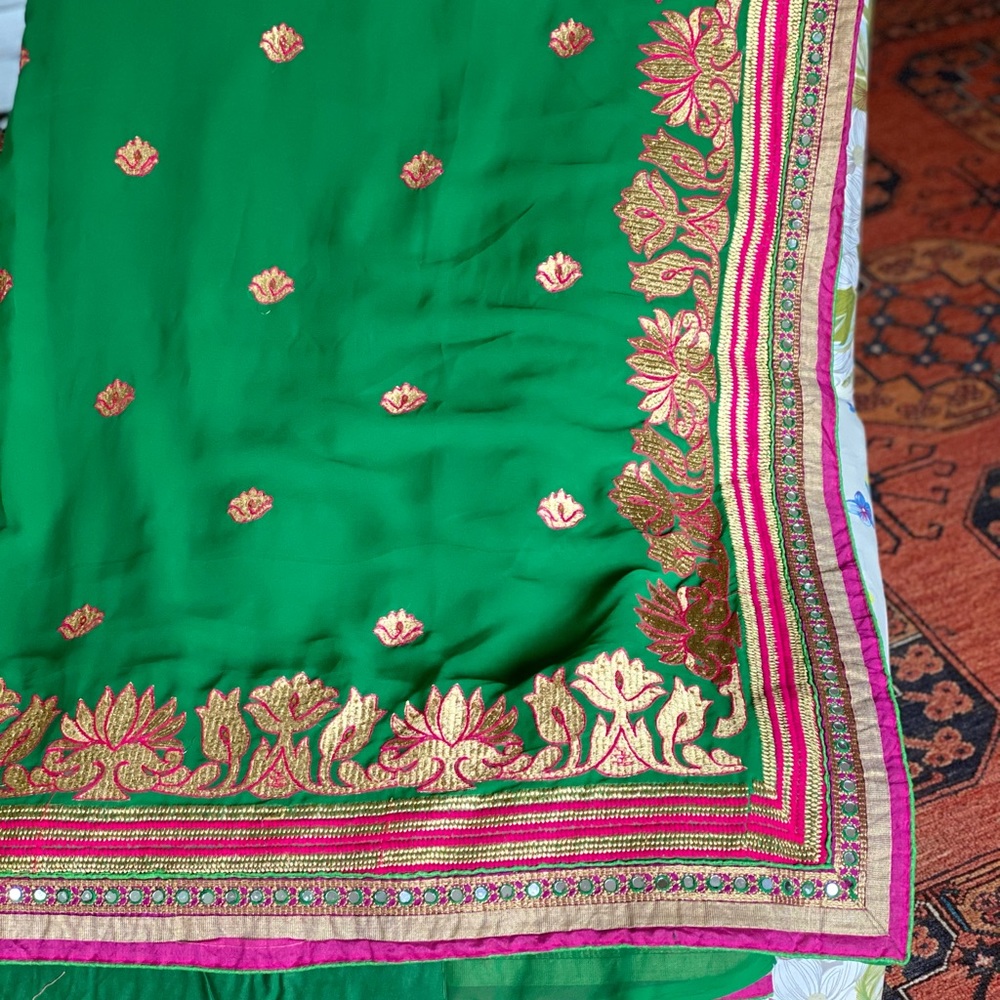 Green embroidered saree sari